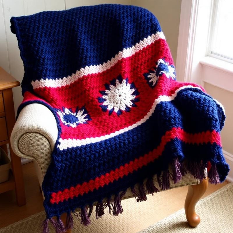 Navy and red university afghan