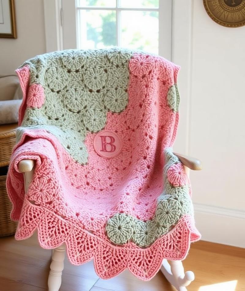 Custom monogrammed rose and sage afghan